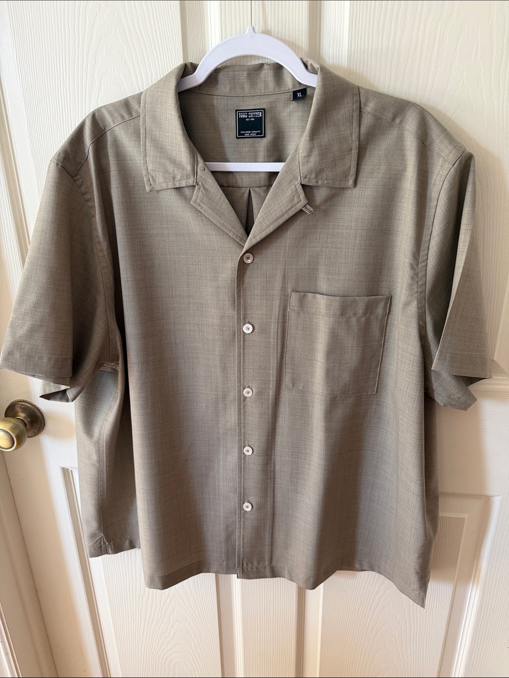 Todd Snyder 100% Wool Taupe Short-Sleeve Button-Down Shirt Sz XL